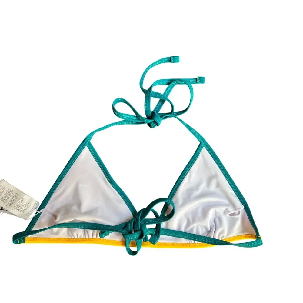 KAMONI ORANGE CONTRAST COLORBLOCK TWO PIECE HALTER BIKINI SET SIZE LARGE